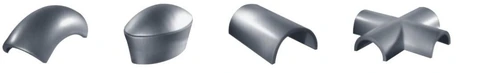 Custom-shaped aluminum panel examples showing curved shells and intersecting forms