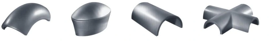 Custom-shaped aluminum panel examples showing curved shells and intersecting forms