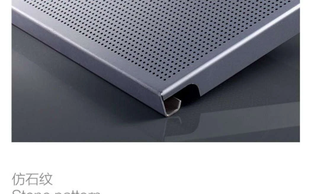 Grey coated perforated aluminum panel with a folded edge