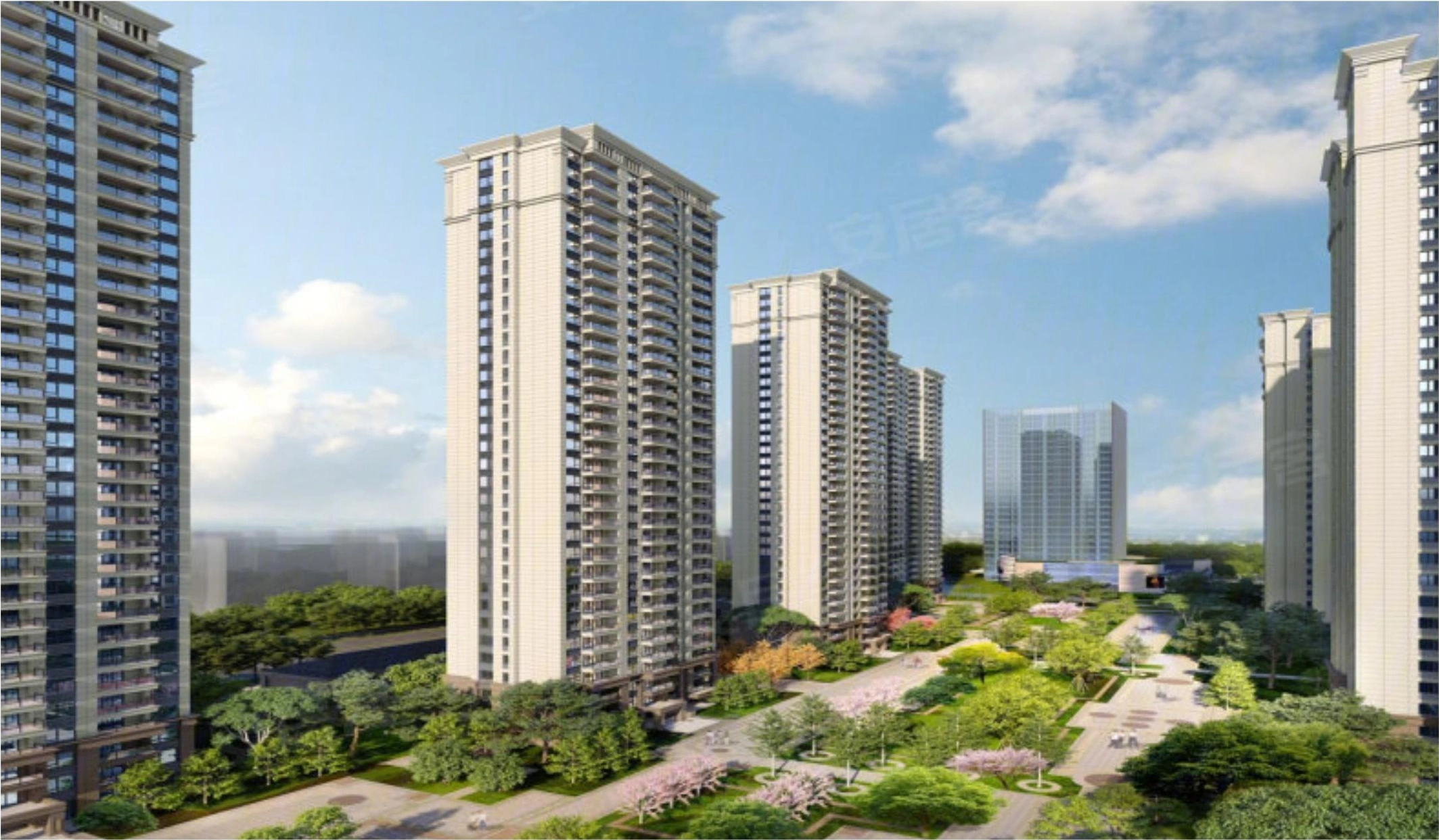 Residential towers and landscaped courtyards in a Wuhu development rendering